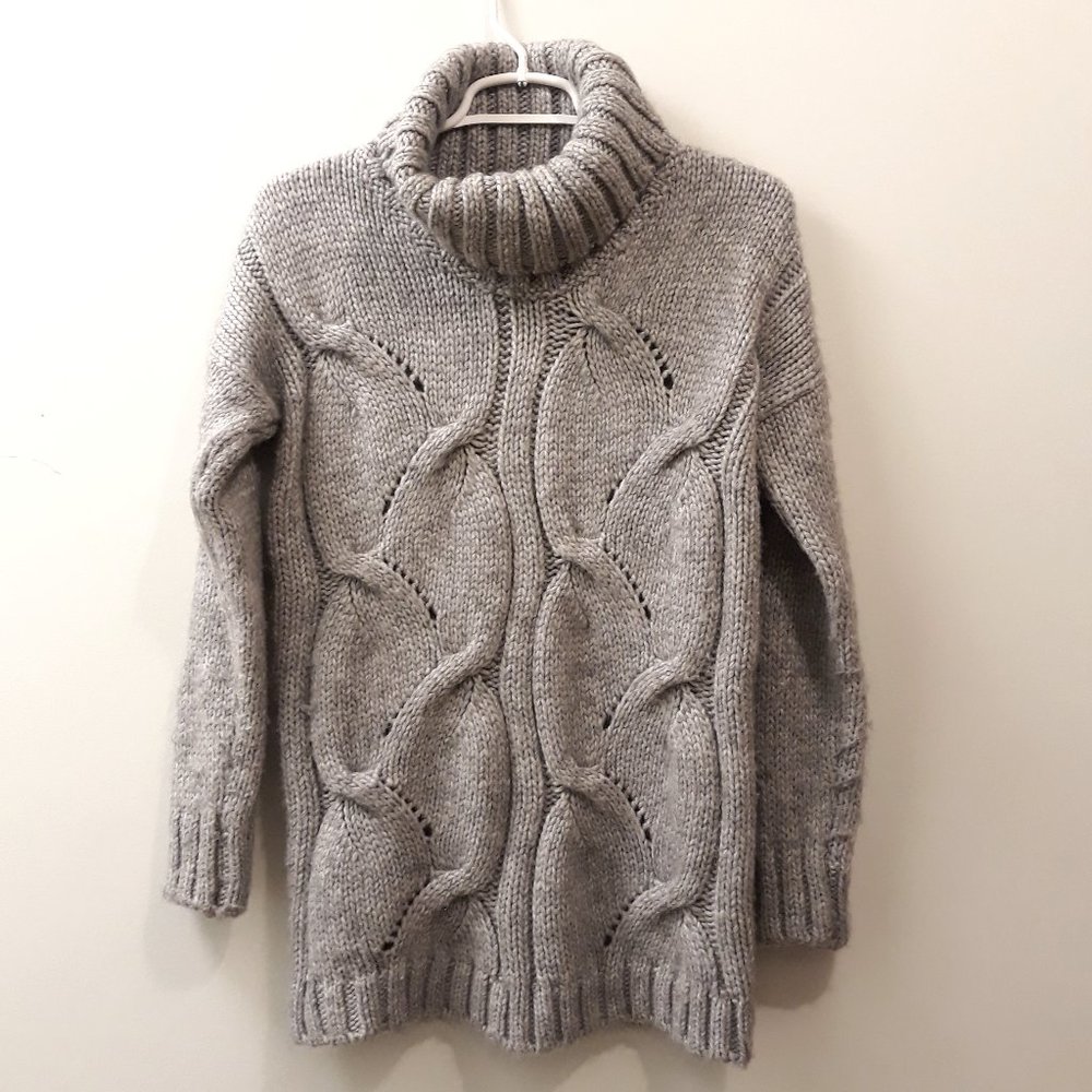 Elsamanda Alpaca/Wool Blend Italian Cable Knit Turtleneck Tunic Sweater